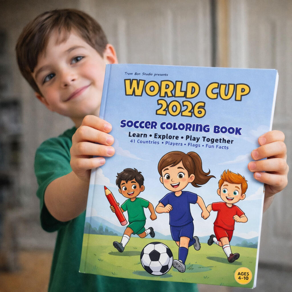Kid holding the world cup 2026 coloring book