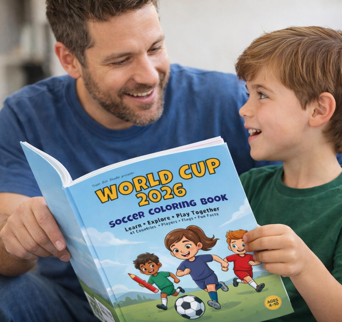Kid holding the world cup 2026 coloring book